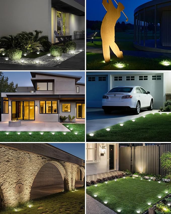 btfarm 12 Pack Solar Lights Outdoor, 8 LED Solar Ground Lights IP65 Waterproof Flat Solar Disc Light, Pathway Lights for Garden Lawn Patio Yard Path Landscape, Cool White