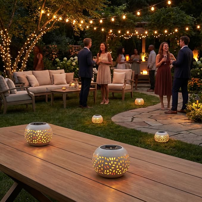 Solar Table Lights Outdoor Waterproof Dancing Flickering Flame Solar Lantern | Solar Lantern Decorative Metal Desktop Lamp for Gifts for Women Outside Garden Yard Patio & Indoor Tabletop Decor