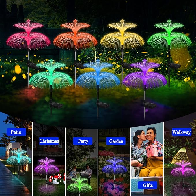 Weepong Solar Garden Lights 6 Pack New Upgraded Solar Lights Outdoor Waterproof 7 Color Changing Double Jellyfish and Star Flower Garden Decor Yard Lawn Christmas Decorations, Gifts for Women Mom