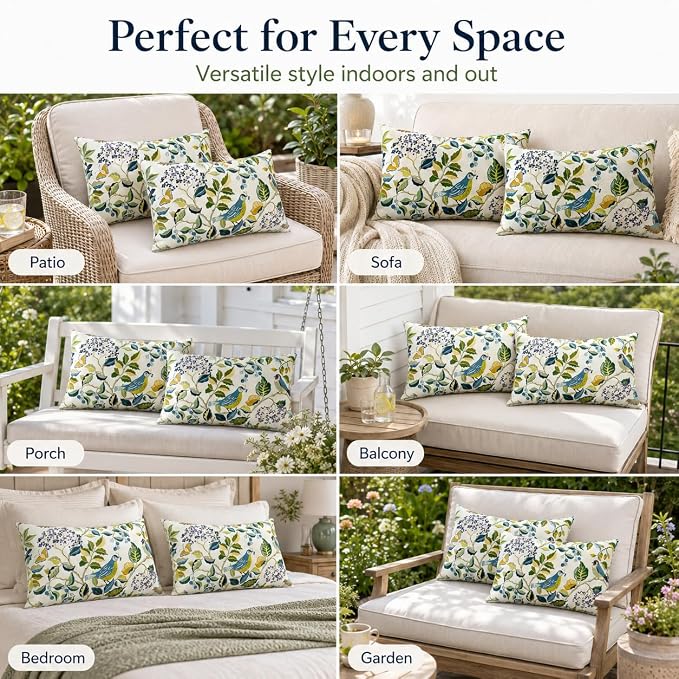 Outdoor Patio Lumbar Pillows Pack of 2, 12"x20" | Fade Resistant Outdoor Waterproof Lumbar Pillow with Inners Decorative Garden Lumbar Cushions for Home Patio Terrace Sofa