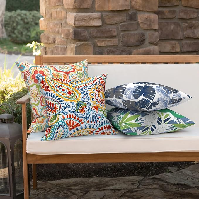 Outdoor 16x16 Inch Throw Pillow Covers Set of 2, All Weather Square Pillow Cases, Covers ONLY, Patio Cushion Pillow of Home Furniture Use, Paisley Multi
