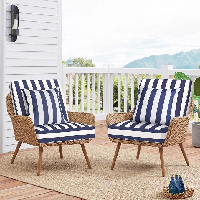 Outdoor Pillow Covers 16x16 Inch, Waterproof Throw Pillow Covers Pack of 2, Water-Resistant Decorative Pillow Case for Patio Furniture Tent Garden, Nautical Navy Blue White Stripes, Cover ONLY
