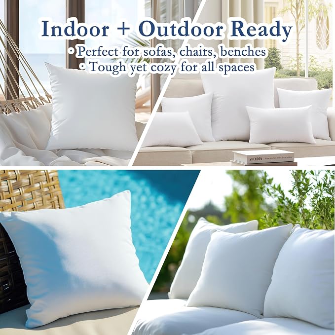 puredown® 26x26 Outdoor Pillow Inserts, Set of 4, Fluffy Soft Waterproof Down Alternative Euro Pillows for Porch Swing Sofa Couch Cushion Patio Furniture