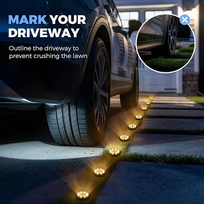 SOLPEX 20 Pack Small Solar Ground Lights, Driveway Lights Warm White | Solar Powered Pathway Lights Waterproof, Landscape Lighting for Walkway, Garden, Backyard, Patio- Black Lampshade