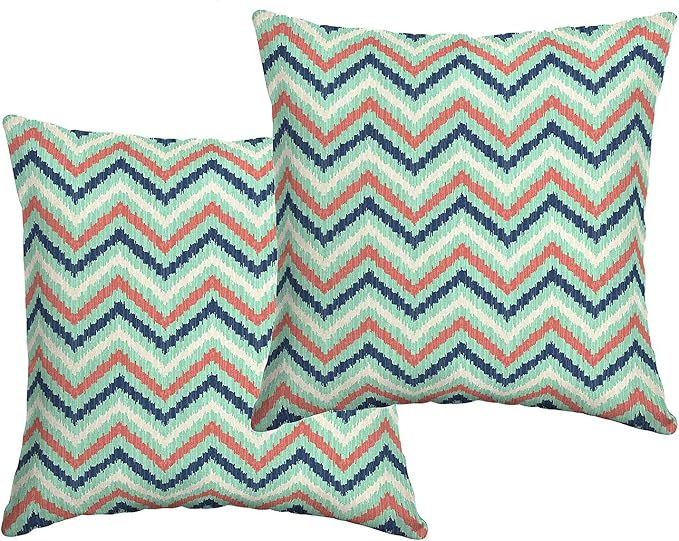 Comfort Classics Set of 2 Indoor/Outdoor Throw Pillow 16" x 16" x 5" in Polyester Mint Diamond Zigzag Inc.