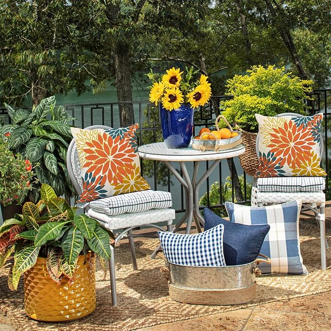DFXSZ Outdoor Waterproof Pillow Covers 22x22 Set of 2 Orange Yellow Flower | Spring Summer Waterproof Flower Throw Pillowcases(No Inserts)Outdoor Decor for Fall Patio Funiture Garden Polyester Covers