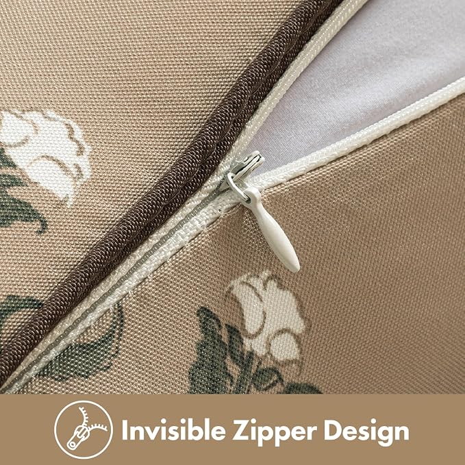 MIULEE Floral Outdoor Pillows Covers with Inserts 18x18 Brown | Set of 2 Waterproof Decorative Throw Pillows with Piping,Vintage Fade Resistant, Patio Furniture Summer Garden Couch Sofa