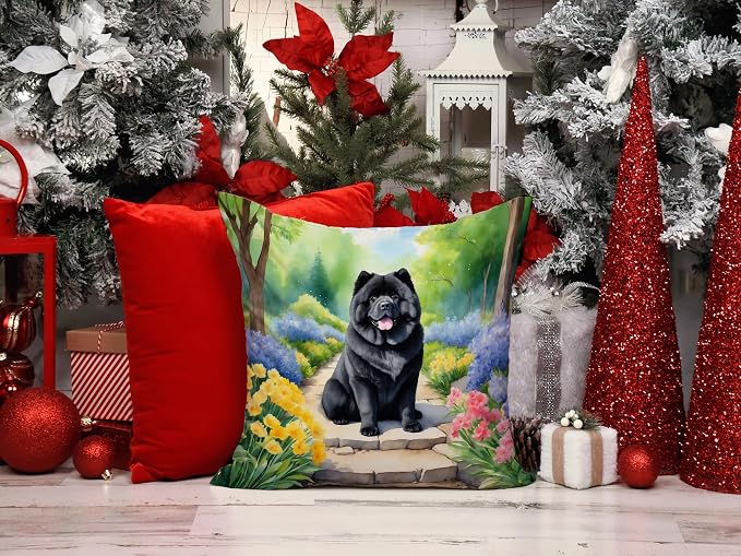 Caroline's Treasures Chow Chow Spring Path Throw Pillow Machine Washable, Indoor Outdoor Decorative Pillow for Couch, Bed or Patio, 14Hx14W