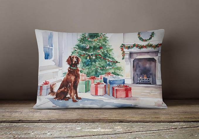 Caroline's Treasures DAC2676PW1216 Irish Setter Cozy Christmas Throw Pillow Machine Washable, Indoor Outdoor Decorative Pillow for Couch, Bed or Patio, 12HX16W