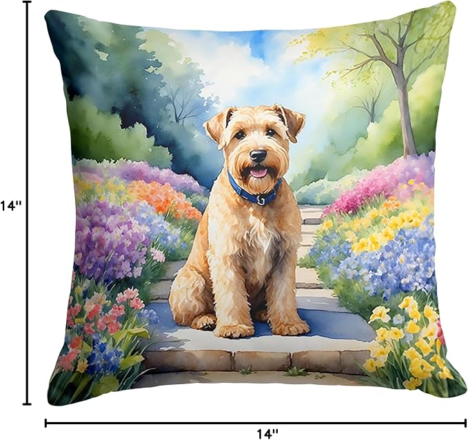 Caroline's Treasures Wheaten Terrier Spring Path Throw Pillow Machine Washable, Indoor Outdoor Decorative Pillow for Couch, Bed or Patio, 14Hx14W