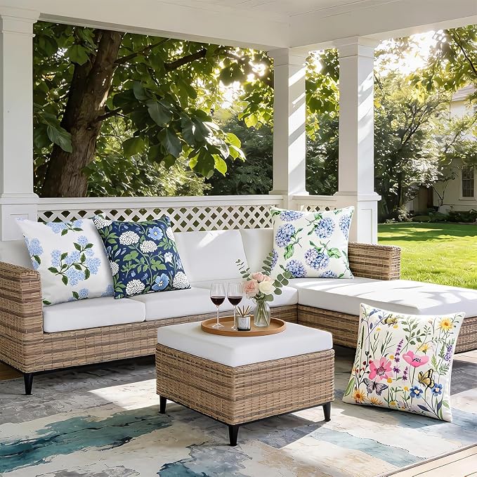 cygnus Summer Waterproof Outdoor Pillow Covers 18x18 Inch Blue Hydrangea Outdoor Pillows for Patio Furniture Garden Home Decor- Double Side,Fade Resist
