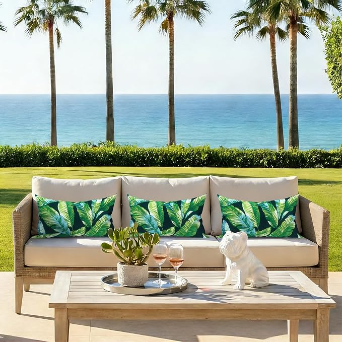 Pack of 2 Outdoor Lumbar Pillow Covers, All Weather Cushion Pillow Cases 12x20 Inch, Pillowcase for Patio Couch Decoration, Hanalei Lagoon