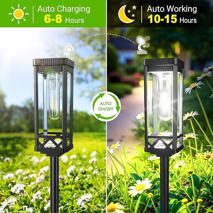 KOOPER Taller Solar Pathway Lights Outdoor, 2 Pack Upgraded Brighter Solar Garden Lights Solar Powered, Up to 15 Hours Outdoor Solar Lights for Yard Landscape Path Walkway Driveway (Cool White)
