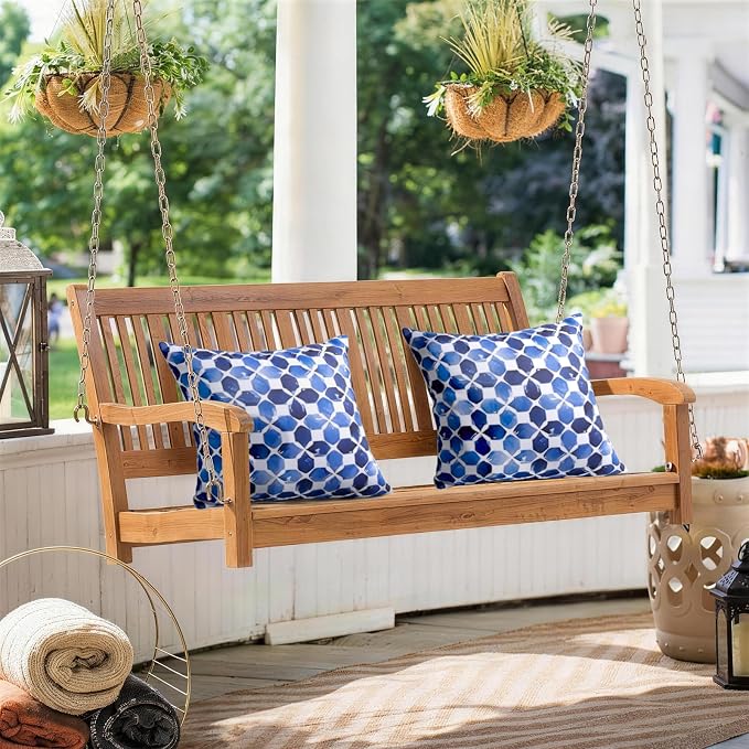 18x18 Waterproof Outdoor Pillows, Set of 2 Outdoor Throw Pillows | Patio Furniture Pillows, Fluffy Decorative Pillows, Waterproof &Fade Resistant, Removable & Washable, Blue White with Plaid