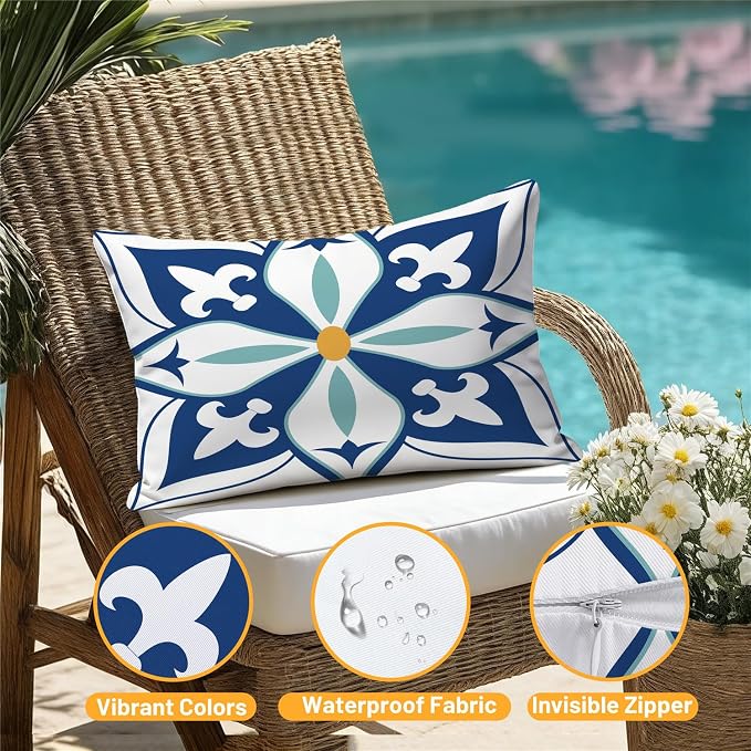 Outdoor Waterproof Throw Pillow Covers 12x20 Set of 4 Floral Boho Decorative Cushion Cases for Patio Furniture Garden Porch Bench Couch Sunbrella