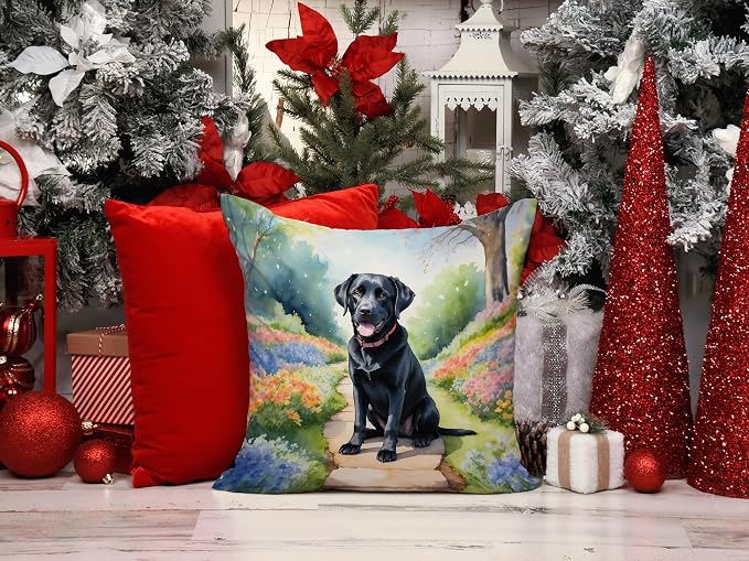 Caroline's Treasures Labrador Retriever Spring Path Throw Pillow Machine Washable, Indoor Outdoor Decorative Pillow for Couch, Bed or Patio, 14Hx14W