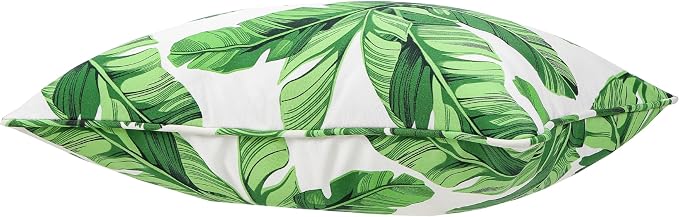 13 x 20 Inch Outdoor Lumbar Pillow with Insert Set of 2, Decorative Piping Edge Waterproof Fade Resistant Fluffy Throw Pillows for Patio Furniture Chair Bench Couch - Green Leaves White