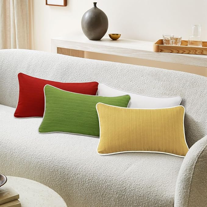 Unimatta Decorative Outdoor Water Repellent Throw Pillows with Inserts, Set of 4, 20" x12" Pillows for Patio, Backyard, Bed, Couch, and Patio Furniture, Yellow Brown