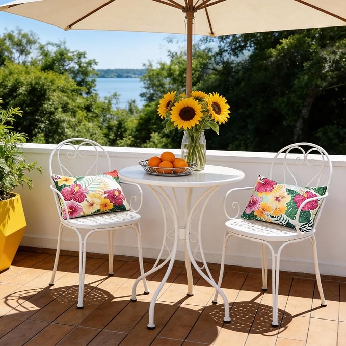 Outdoor Pillow Covers 12x20 Inch Set of 2, Tropical Floral Plants Boho Throw Pillows Cases Waterproof Square Garden Cushion Sham for Patio Funiture Tent Balcony Bench Sofa Couch, Yellow Green
