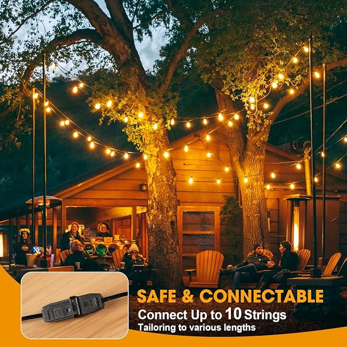 GvvooHome 100FT LED Outdoor String Lights, Commercial Grade Patio Lights with 30+2 Shatterproof S14 Edison Vintage Bulb for Outside Backyard Porch Balcony Party Cafe Decor