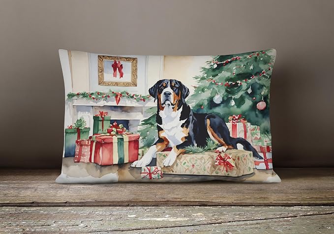 Caroline's Treasures DAC2673PW1216 Greater Swiss Mountain Dog Cozy Christmas Throw Pillow Machine Washable, Indoor Outdoor Decorative Pillow for Couch, Bed or Patio, 12HX16W