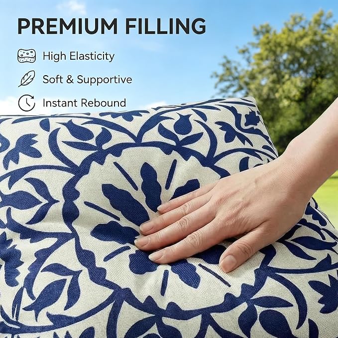 JMGBird 18x18 Blue Boho Outdoor Pillows Waterproof Outdoor Accent Pillows | outside pillows,outdoor throw pillows waterproof