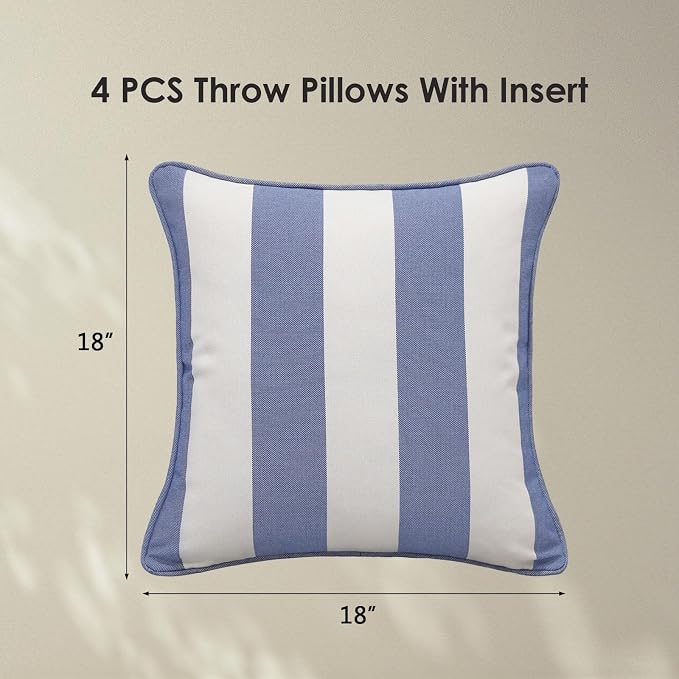 Unimatta Decorative Outdoor Water Repellent Throw Pillows with Inserts, Set of 4, 18" x18" Pillows for Patio, Backyard, Bed, Couch, and Patio Furniture, Navy Stripe