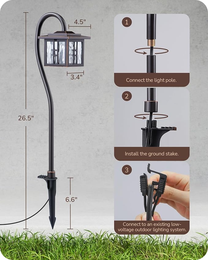 EDISHINE Low Voltage Landscape Lighting, LED Pathway Lights Wired 4 Pack | 3W 185LM, 50,000H, Waterproof Die-Cast Aluminum for Walkway, Driveway, Garden, Path, Yard, Oil-Rubbed Bronze