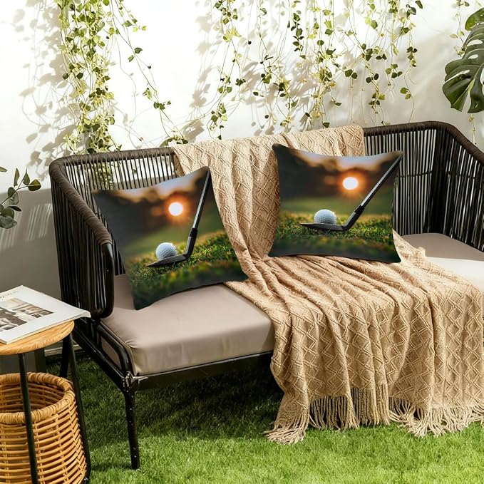 16x16 Inch Outdoor Pillow Covers Set of 2 Waterproof Throw Pillow Covers Decorative Couch Cushion Covers Sports Golf Theme Square Pillowcases Protectors for Patio Garden Sofa