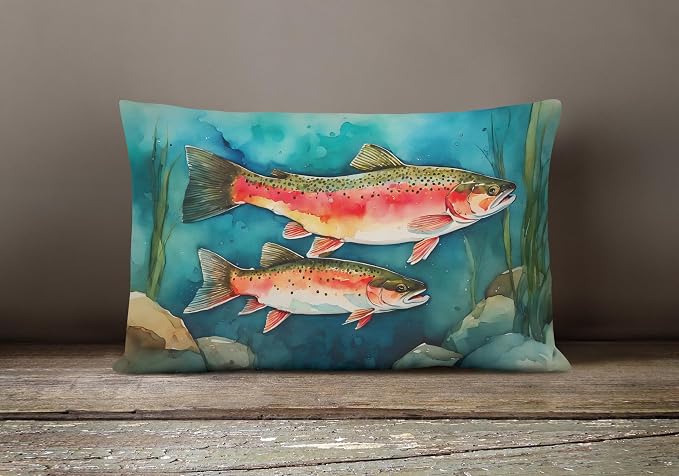 Caroline's Treasures DAC2839PW1216 Trout Throw Pillow Machine Washable, Indoor Outdoor Decorative Pillow for Couch, Bed or Patio, 12HX16W