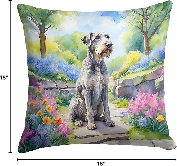 Caroline's Treasures Irish Wolfhound Spring Path Throw Pillow Machine Washable, Indoor Outdoor Decorative Pillow for Couch, Bed or Patio, 18Hx18W