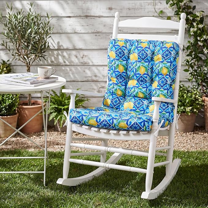 Hoteam 4 Set Outdoor Patio Chair Cushions 20 x 42 in Deep Seat Waterproof Patio Cushions Set for Furniture Replacement Removable Seat and Back (Mediterranean Lemon)
