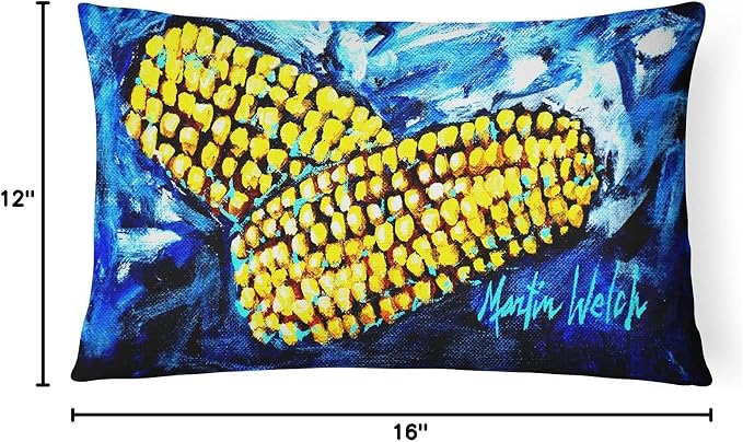 Caroline's Treasures MW1235PW1216 Two Corn Please Canvas Fabric Decorative Pillow Machine Washable, Indoor Outdoor Decorative Pillow for Couch, Bed or Patio, 12HX16W