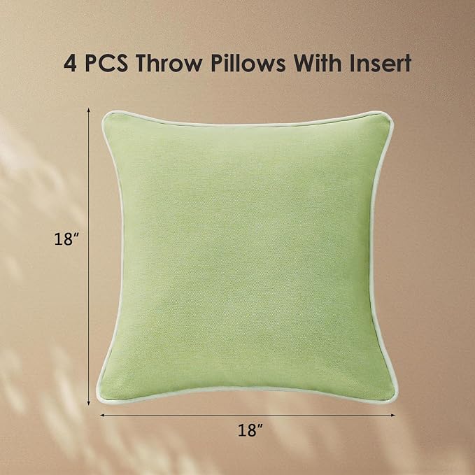 Unimatta Decorative Outdoor Water Repellent Throw Pillows with Inserts, Set of 4, 18" x18" Pillows for Patio, Backyard, Bed, Couch, and Patio Furniture, Seaweed Green