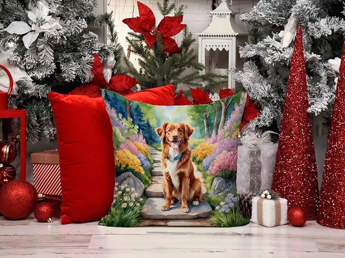 Caroline's Treasures Nova Scotia Duck Tolling Retriever Spring Path Throw Pillow Machine Washable, Indoor Outdoor Decorative Pillow for Couch, Bed or Patio, 14Hx14W