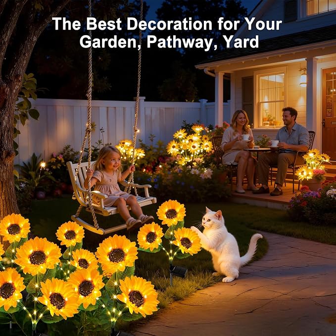 KOOPER Solar Lights Outdoor Decor - Upgraded 8 Pack Solar Garden Lights with 24 Bigger Sunflower Lights, Waterproof Solar Outdoor Lights Auto ON/Off Solar Decorative Lights for Garden, Patio, Yard