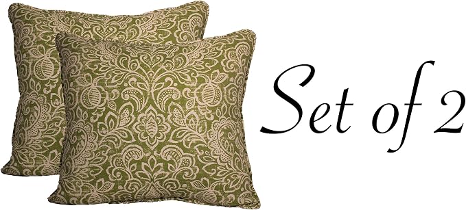 Comfort Classics Indoor/Outdoor Green Floral Pattern Throw Pillow with welt (Set of 2) 24 x 22 x 6