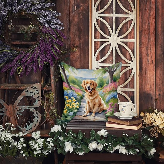 Caroline's Treasures Golden Retriever Spring Path Throw Pillow Machine Washable, Indoor Outdoor Decorative Pillow for Couch, Bed or Patio, 18Hx18W