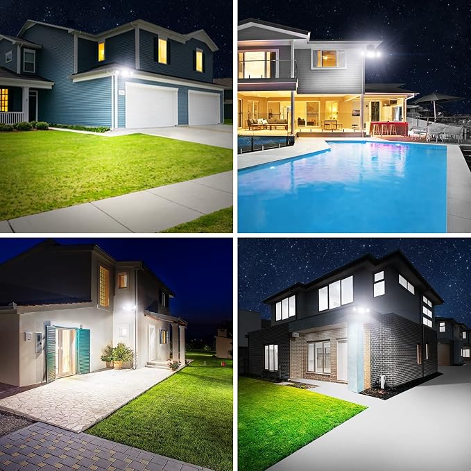 Onforu 70W LED Dusk to Dawn Outdoor Lighting,2 Packs 7000LM Exterior Flood Lights,IP65 Waterproof Outdoor 3 Adjustable Heads Photocell Black Lights Fixture,6500K Daylight White Floodlights(Black)