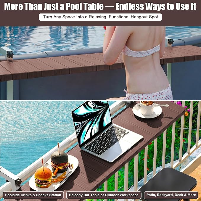Uniflasy Above Ground Pool Accessories Pool Bar for Above Ground Pool Bar Table 47.2" 110LBS Heavy Duty Swimming Poolside Bar Table Shelf Deck Attachment for Round Oval Pools, Adjustable Folding