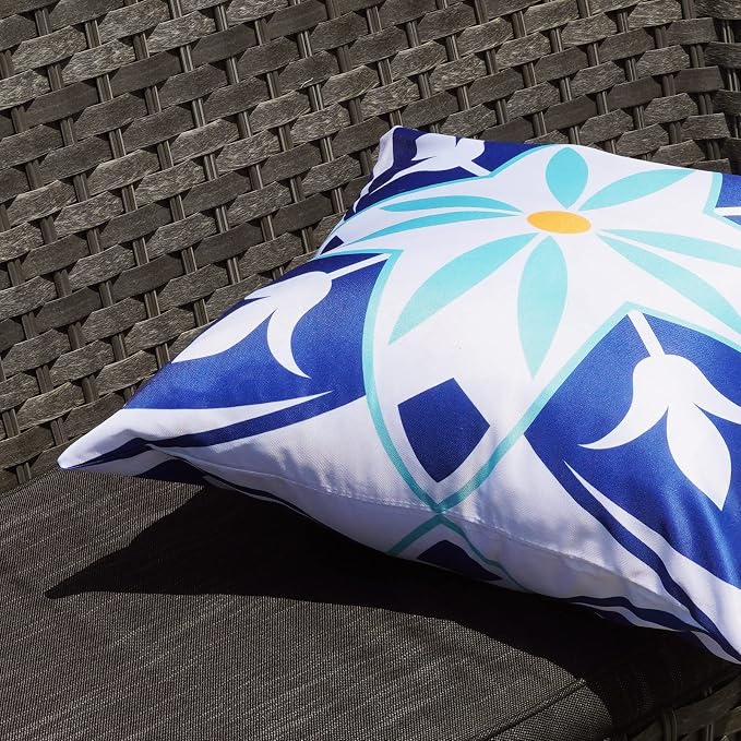 ONWAY Outdoor Boho Pillow Covers Waterproof 20x20 Set of 4 Floral Farmhouse Decorative Outdoor Throw Pillows for Bench Couch Patio Furniture Decorations