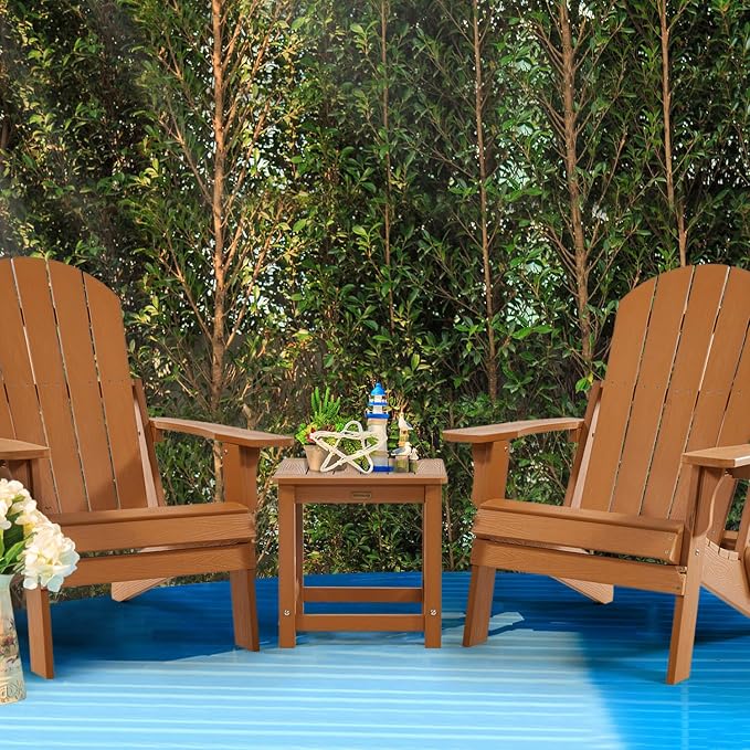 Outdoor Side Table Set of 4, HIPS Plastic Composite Adirondack Patio Table, Weather Resistant End Tables for Outside, Indoor, Patio, Garden, Pool, Porch, Backyard, Lawn, Deck - Teak