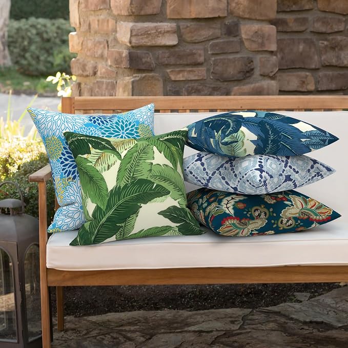 Outdoor 16x16 Inch Throw Pillow Covers Set of 2, All Weather Square Pillow Cases, Patio Cushion Pillow of Home Furniture Use, Peacock Blue