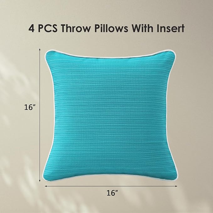 Unimatta Decorative Outdoor Water Repellent Throw Pillows with Inserts, Set of 4, 16" x16" Pillows for Patio, Backyard, Bed, Couch, and Patio Furniture, Turquoise