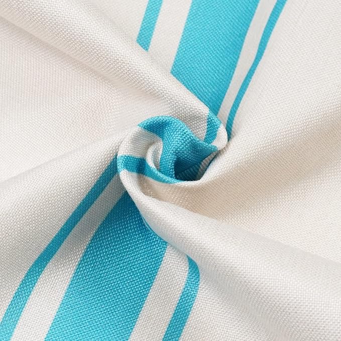 ONWAY Outdoor Pillow Covers Waterproof 16x16 Set of 2 Decorative Linen Throw Pillow Cover Beige and Blue Striped Outdoor Pillows for Patio Furniture