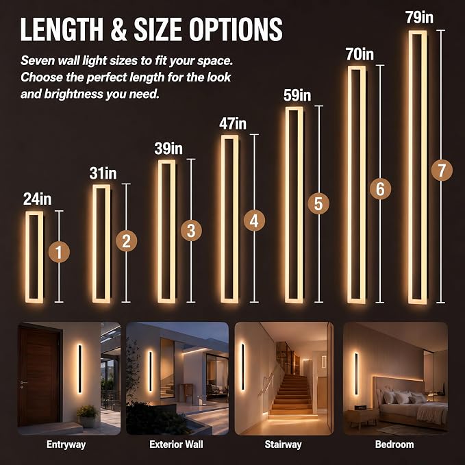 Modern Outdoor Wall Light 2pack 39in, 4.72in Width, Dimmable LED | 4000LM for Garage Front Door Porch, IP65 Waterproof Outdoor Sconce, Cover All Jbox, 3000K-6000K Adjustable, Matte Black