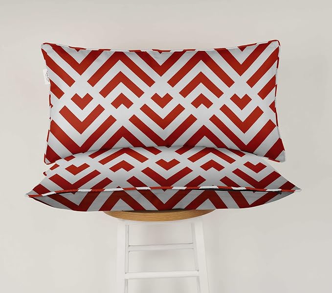 Indoor/Outdoor Polyester Fabric Lumbar Pillow Cover, All-Weather Waterproof Rectangular Cushion Case for Patio Furniture, 12 x 20 Set of 2 - Abstracts-71
