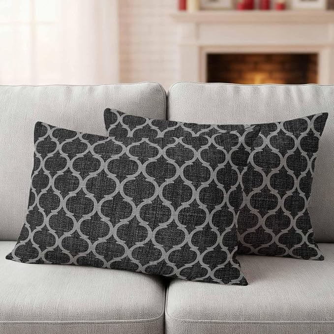 Black Morocco Outdoor Pillow Covers 20x12 Inch Lumbar Pillow Covers Set of 2 Waterproof Decorative Throw Pillow Cases Boho Vintage Quatrefoil Geometric Plaid Cushion Covers for Patio Furniture Garden