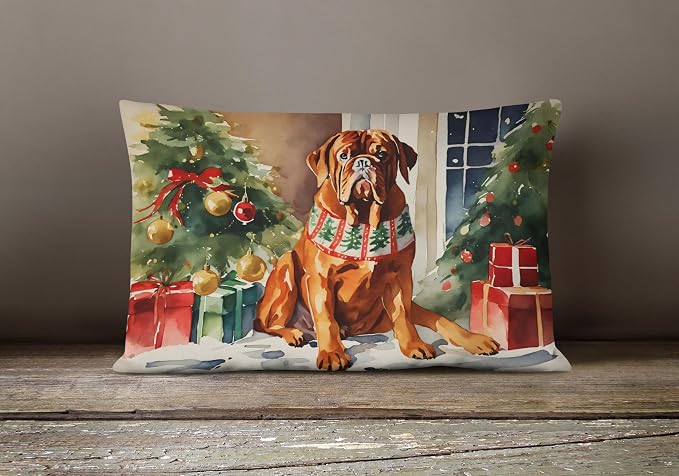 Caroline's Treasures DAC2647PW1216 Dogue de Bordeaux Cozy Christmas Throw Pillow Machine Washable, Indoor Outdoor Decorative Pillow for Couch, Bed or Patio, 12HX16W