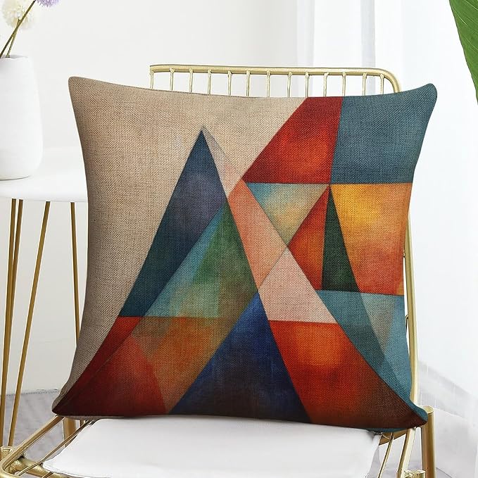 Pillowcases Colorful Fun Aesthetic Mid Century Modern Gomestry Outdoor Square Pillow Cushion Cases Summer Orange Rust Colorful Multicolor Decorative Pillow 18"x18" Home Decor Throw Pillows Cover